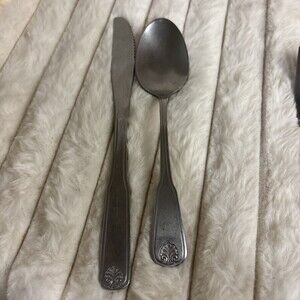 2 Pc Lot Vintage Oneidacraft Deluxe Stainless Chateau Flatware - Knife Spoon